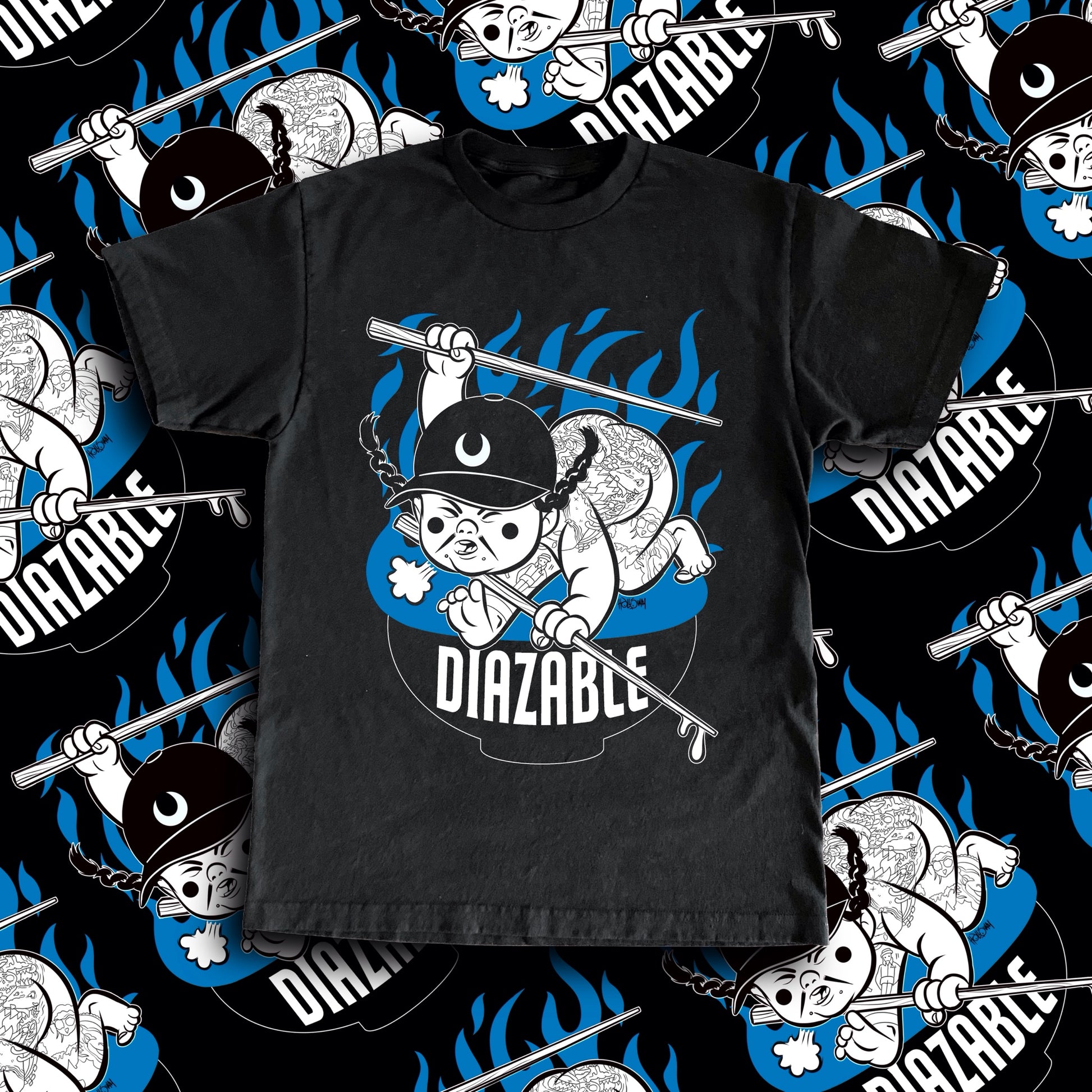 Introducing the Diazable Spicy Noodle Collab Shirt with Craig Holloway of Cold as Life. Based in San Antonio, Texas, our small business offers unique clothing designs that merge death metal and hardcore aesthetics. Available in Texas and Korea.